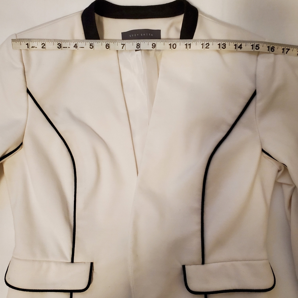 Suzy shier Medium white blazer jacket with black piping - Picture 3 of 5